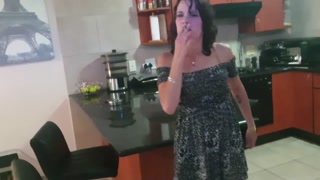 Sexy dirty slut smoking cigarette and showing off her pussy and ass upskirt