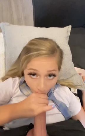 Teen girl swallows cum and enjoys dirty talk