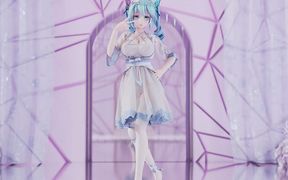[mmd] Miku-queencard Elegant White Silk Dress Striptease with Big Breasts