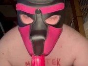 Obedient dog smokes dildo on mistress's order. At the end, he squirts the dildo in her mouth.