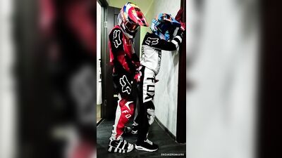 Motorcyclist fucks a guy in a motocross outfit and MXHelmet