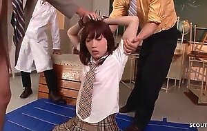 First anal and dp group sex for petite japanese teen by teacher in uncensored jav porn