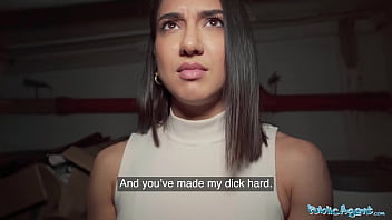 Brunette student fakes deep throat for cash in public
