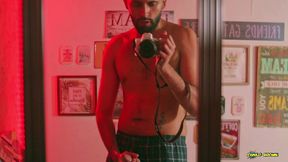 big uncut cock latino camilo brown jerking before bed cumshot in the mirror