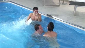 Eshby,Milano and Steele pleasure each other by the swimming pool