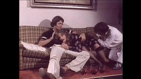 Vintage Threesome of Sexy Busty MILF Fucked and Cummed in Mouth by Two Big Cocks