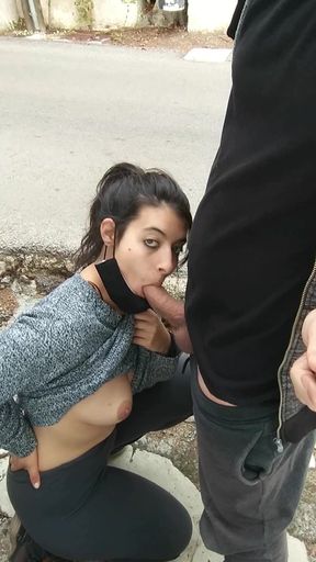 Outdoor blowjob hot curvy brunette