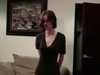 Sexy large titties redhead boss teaches a lesson to recent employee with a belt on in the office after work