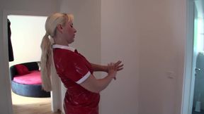 Sissy cleans her high heels shoes