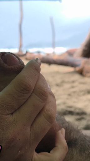 4K! Misscreamy Teacher Handjobs My Cock Under Public Umbrella in the Rain!