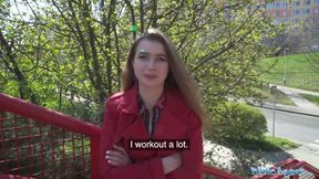 Nervous looking woman sucks and fucks cock through a gloryhole