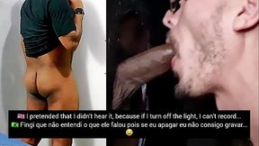 Hetero casado tatuado dotado sendo chupado no GloryHole, antes dele ir embora chupei ele de novo fora da cabine!