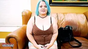 Curvy college girl with tattoos gives a deepthroat BJ