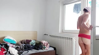 Sexy milf tries on clothes, hairy pussy, big tits, hot mom