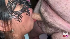 Neighbor's Wife Covers Her Face and Gives Me a Deep Blowjob