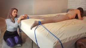 Weronika Has A Fun With Tickle Stella In Graphite Pantyhose Tied To The Bed - Full - 4K