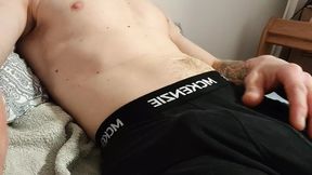 Masturbation with a vibrator in the ass cums on the chest