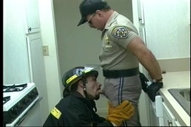 Gay fireman sucks cock of police officer then he returns the favor