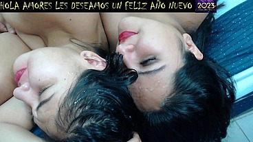 New Year's party 2023 with threesome and orgy with three beautiful teen women
