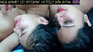 New Year's party 2022 with threesome and orgy with three beautiful teen women