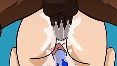 Two cartoon babes share a massive cock in a wild interracial threesome