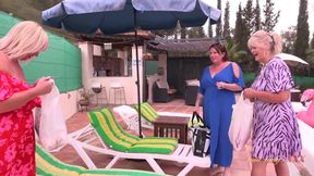 AuntJudysXXX - Busty Mature Lesbian MILFs Melody, Randy, and Jojo Get Naughty by the Pool