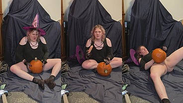 Witchy tgirl makes pumpkin her bitch