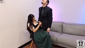 ana spears jerks off her boss s dick cum on dirndl apron