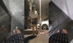Asian shemale outdoor pee show destroys underwear