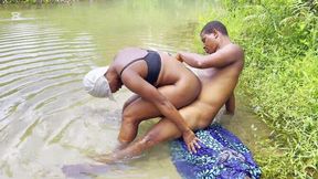 Mature sweet moments in the village stream as my ebony sex addicted neighbour's wife sucked and railed my big cock