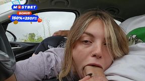 Curvy blonde beauty gives sensational BJ and rides big cock in public