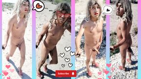 Naked ladyboy walks with cute feet heels and very hot anal plug