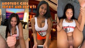 Filipina Hooters waitress rides schlong in cowgirl and missionary