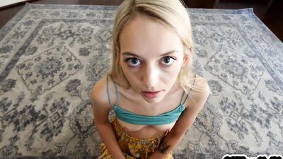 When parents aren't home, the blonde girl and her randy stepbro play POV sex games