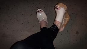platofrm mules and leggings - public crossdressing
