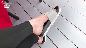 My new shiny slippers dangling everywere outdoor