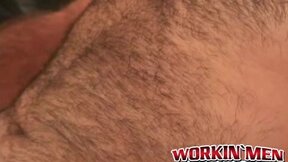 Mature unshaved man masturbates after an interview & cums