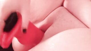 Chubby sluts Plays with her Bright Red Fantasy Vibrator