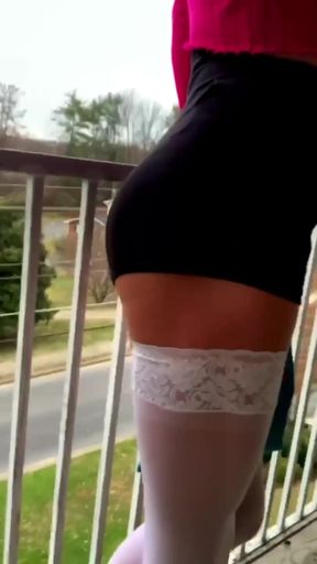 Slutty Public Sissy Outside in High Heels and Thigh Highs