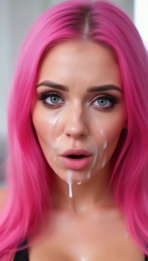 bukkake, facial, a young, pink hair Caucasian, video created by AI