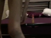 Horny British teen riding dildo and jerking off