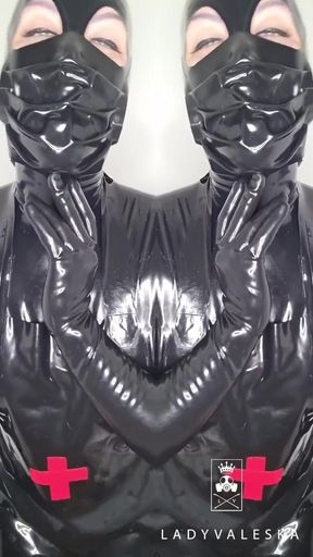 Cum eating for Lady Valeska's rubber clinic