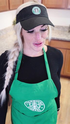 Busty Starbucks Barista Squirts All Over BBC and Swallows Cum During Her Shift!!!