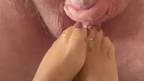 Mrs Mature Feet getting her old work tights covered in spunk
