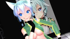 Sinon Sword Art Online MMD Big Tits Blowjob Action