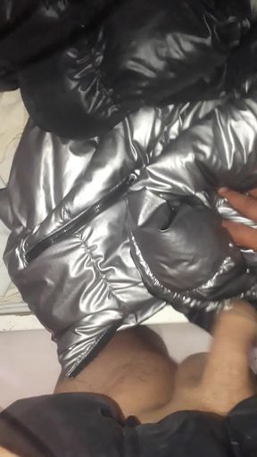 Black and Silver down jacket fetish play