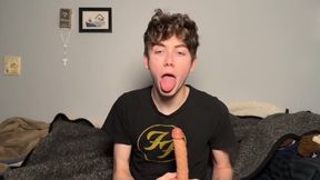 Twink gaped raw with hulking dildos while spreading his crack