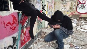 He loves her black stockings feet