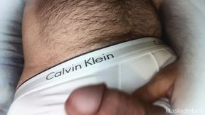 Hairy man in tighty whities reveals his fat cock