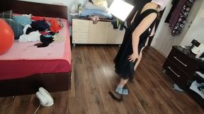 Amateur Woman Has Fun Trying on Clothes and Cutting Them.